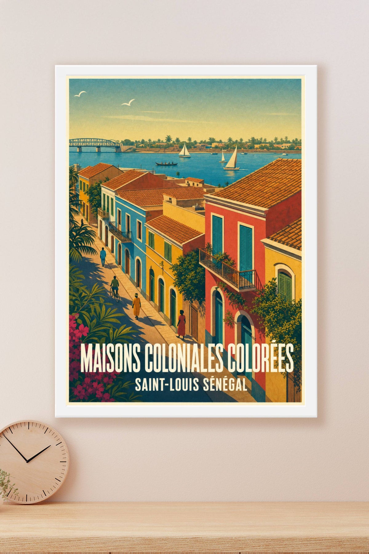 Affiche de Saint-Louis Sénégal, poster maisons colorées
