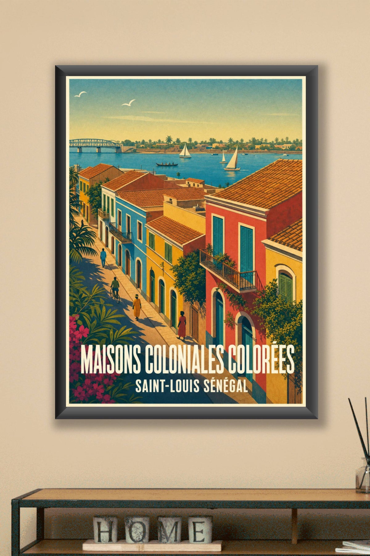 Affiche de Saint-Louis Sénégal, poster maisons colorées