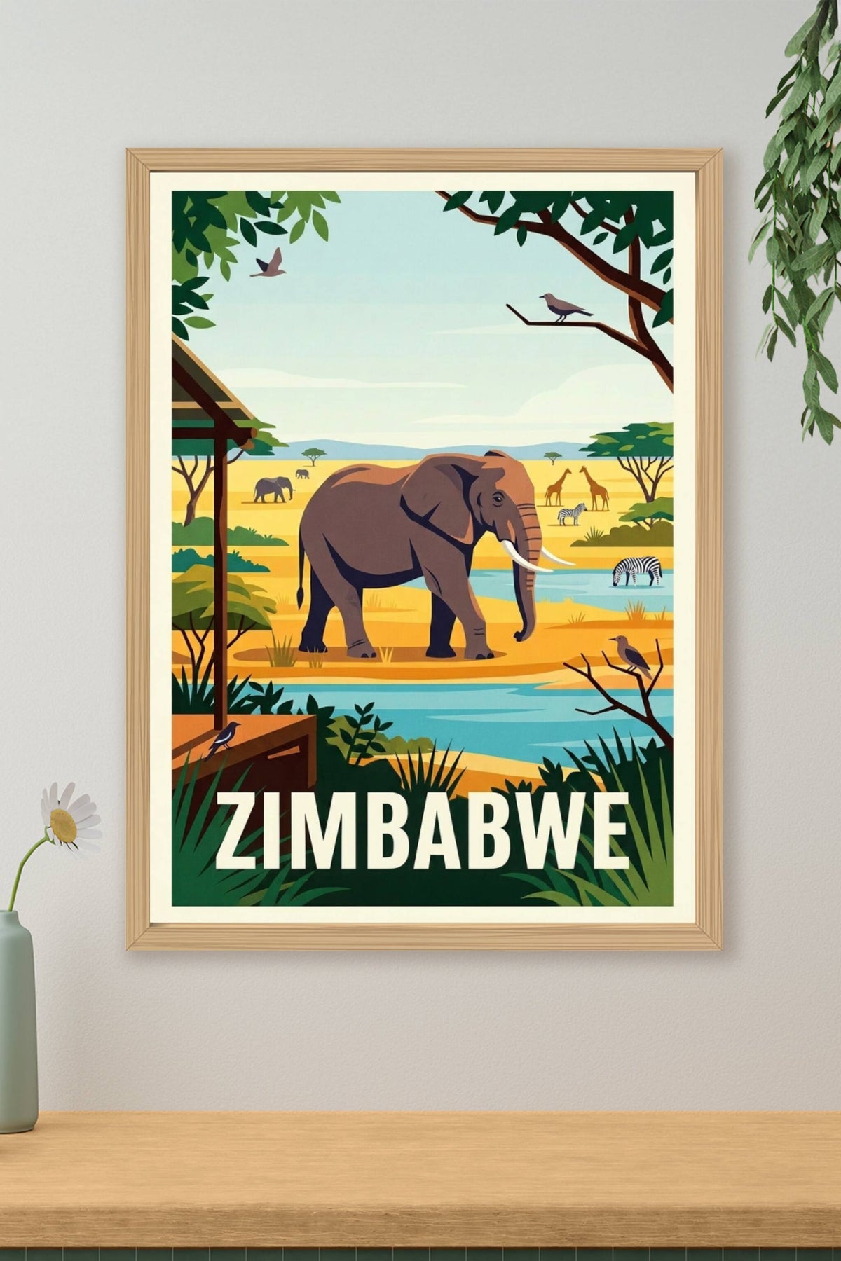 Affiche du Zimbabwe, poster savane et animaux | Afich