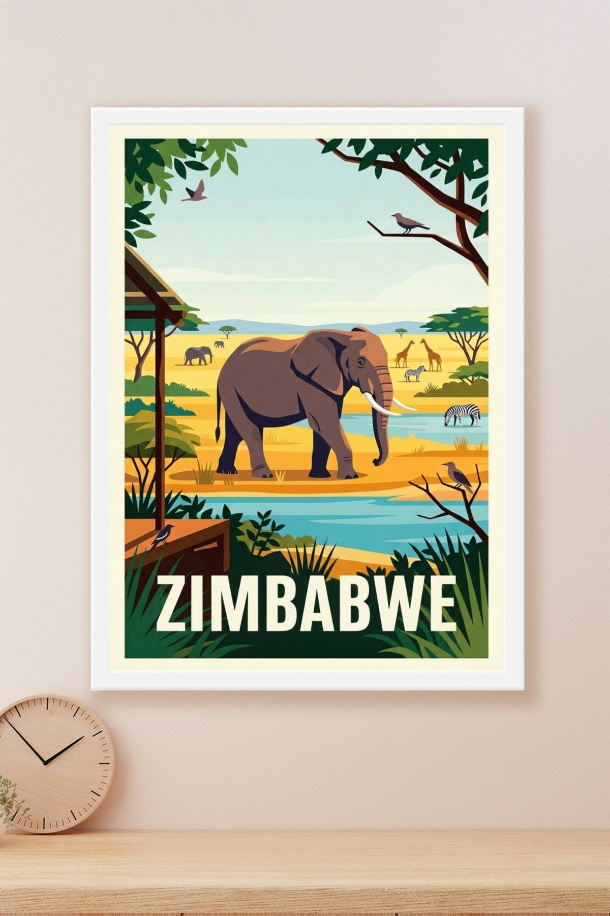 Affiche du Zimbabwe, poster savane et animaux | Afich