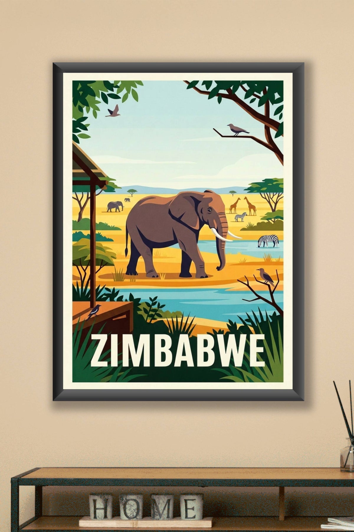Affiche du Zimbabwe, poster savane et animaux | Afich