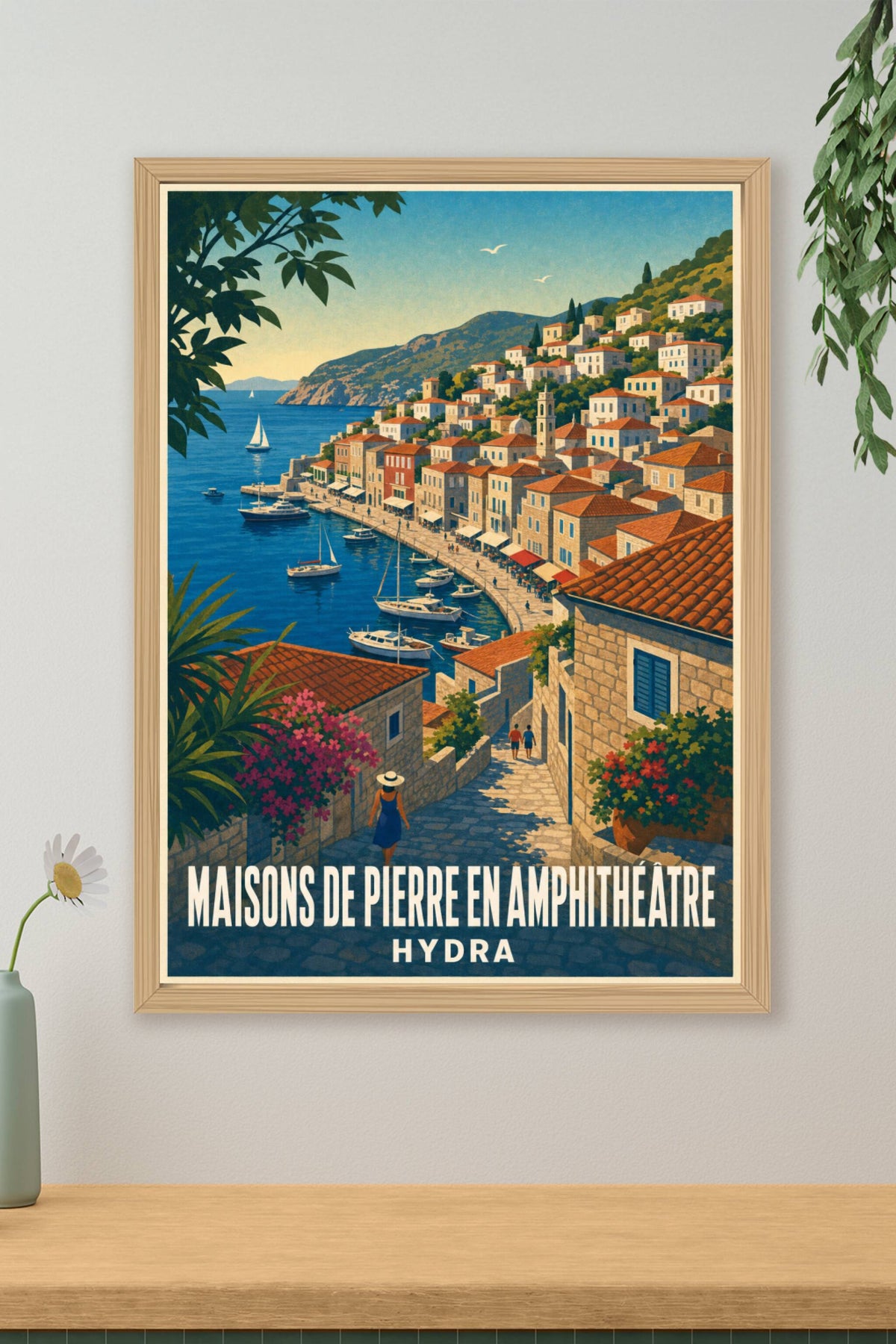 Affiche d'Hydra, poster maisons en pierre