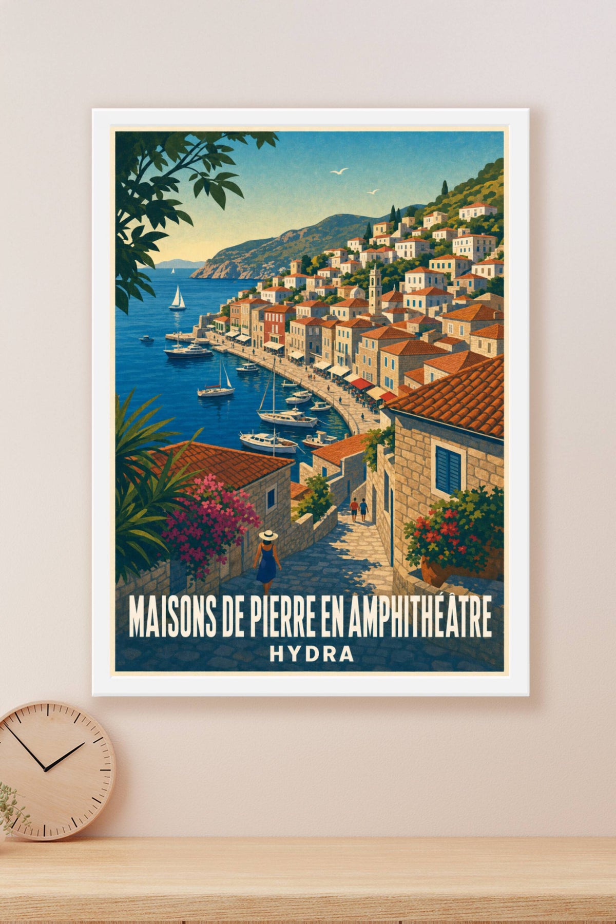 Affiche d'Hydra, poster maisons en pierre