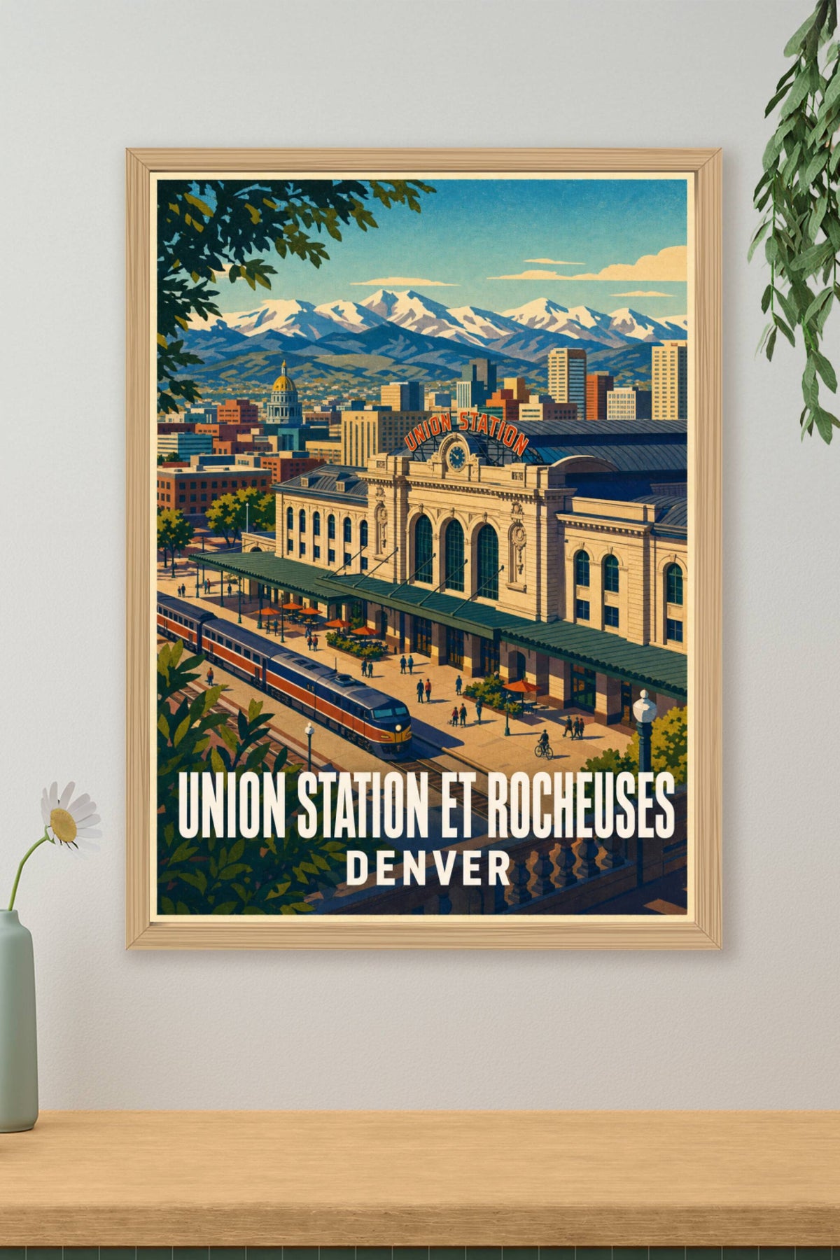 Affiche de Denver, Union Station et Rocheuses