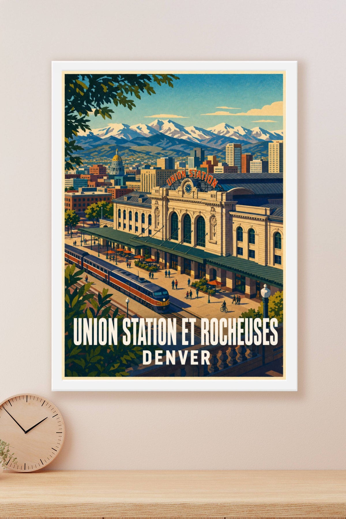 Affiche de Denver, Union Station et Rocheuses