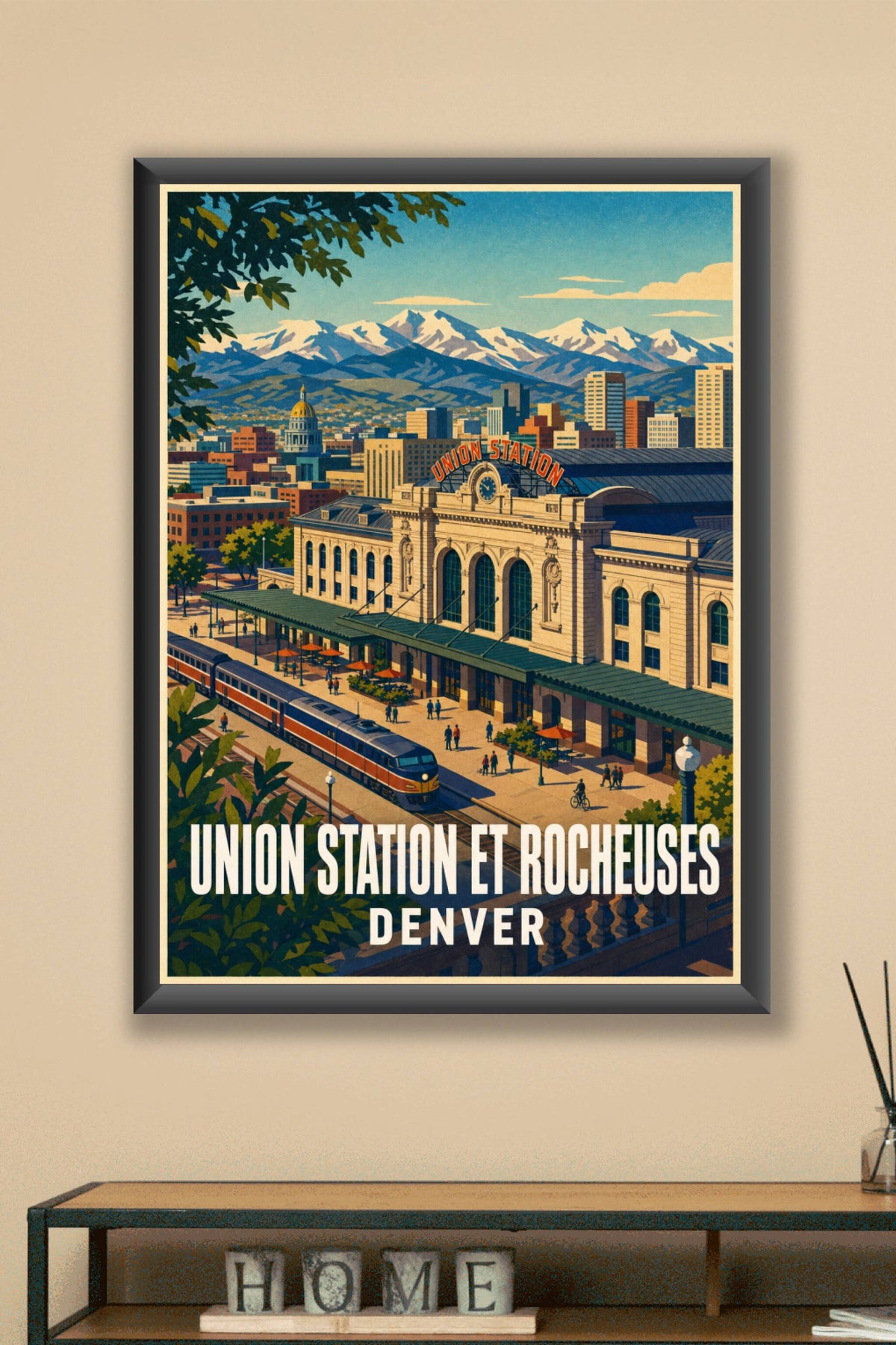 Affiche de Denver, Union Station et Rocheuses