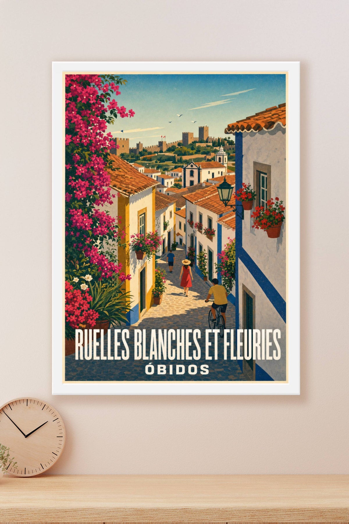 Affiche d'Óbidos, ruelles fleuries et château