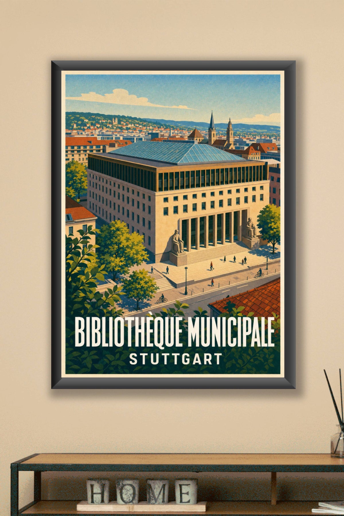 Affiche de Stuttgart, poster Bibliothèque municipale