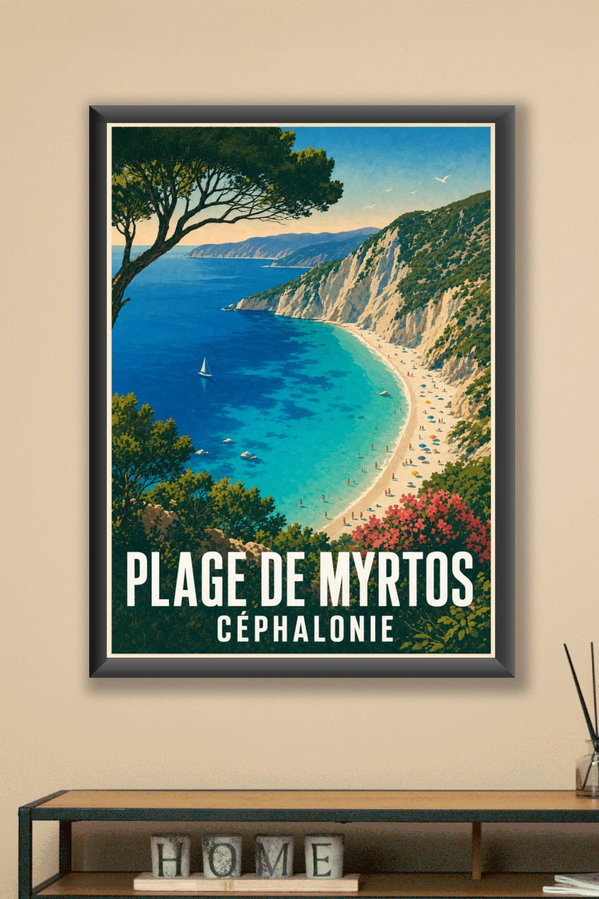 Affiche de la plage de Myrtos, poster Céphalonie