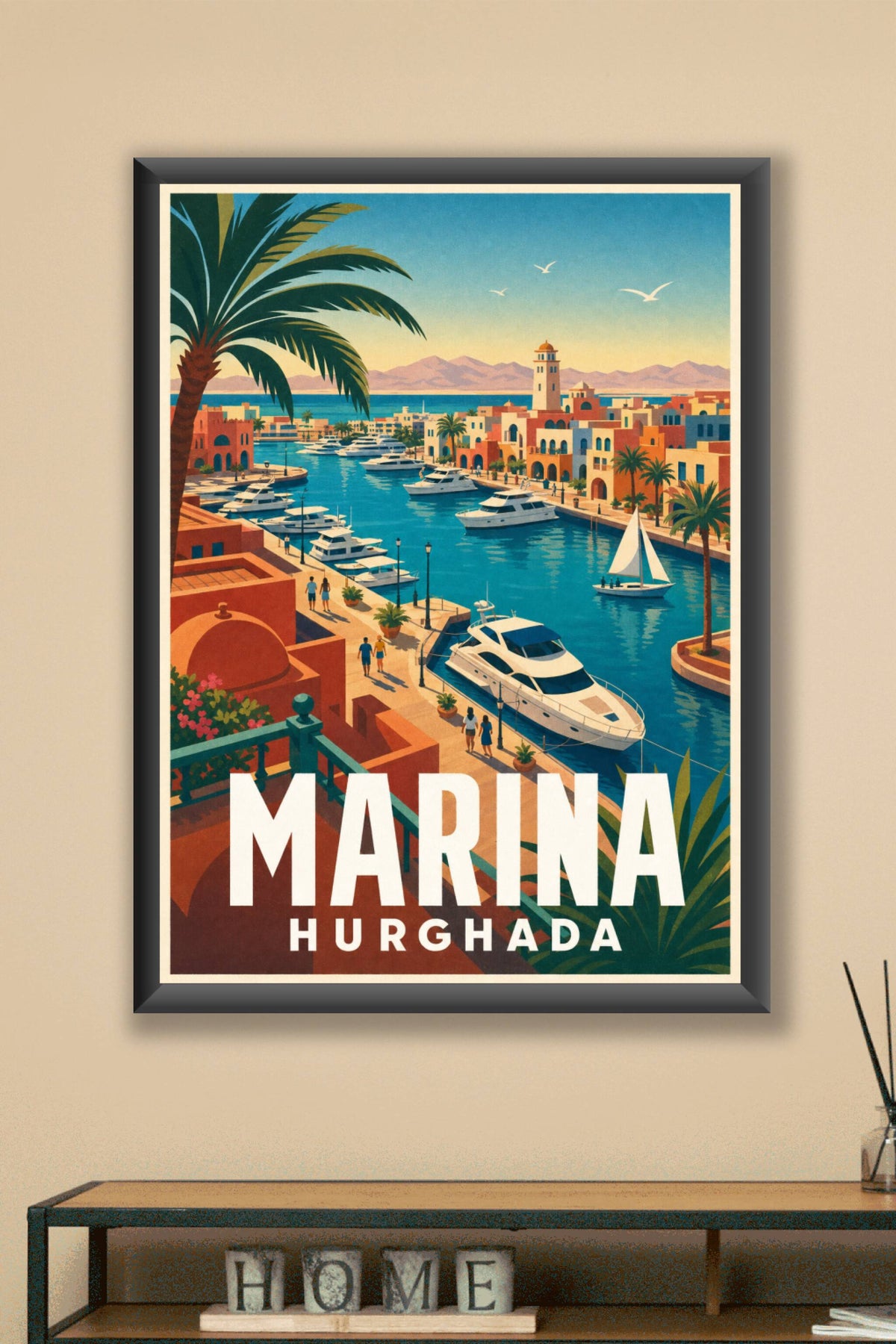 Affiche de Hurghada Marina, poster yachts et palmiers