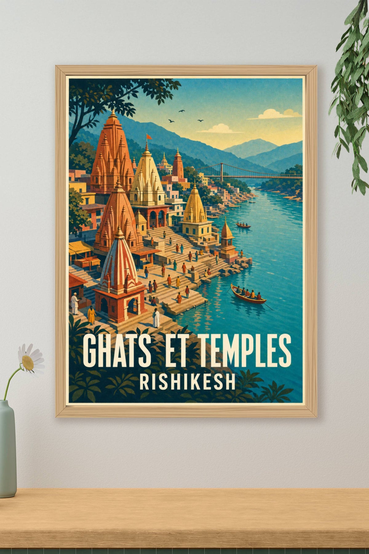 Affiche de Rishikesh, poster ghats et temples