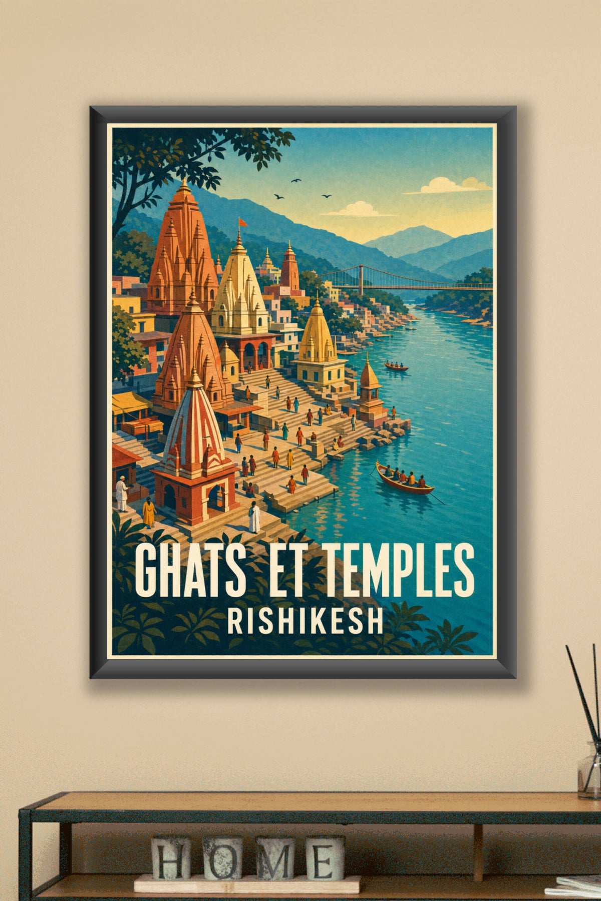 Affiche de Rishikesh, poster ghats et temples