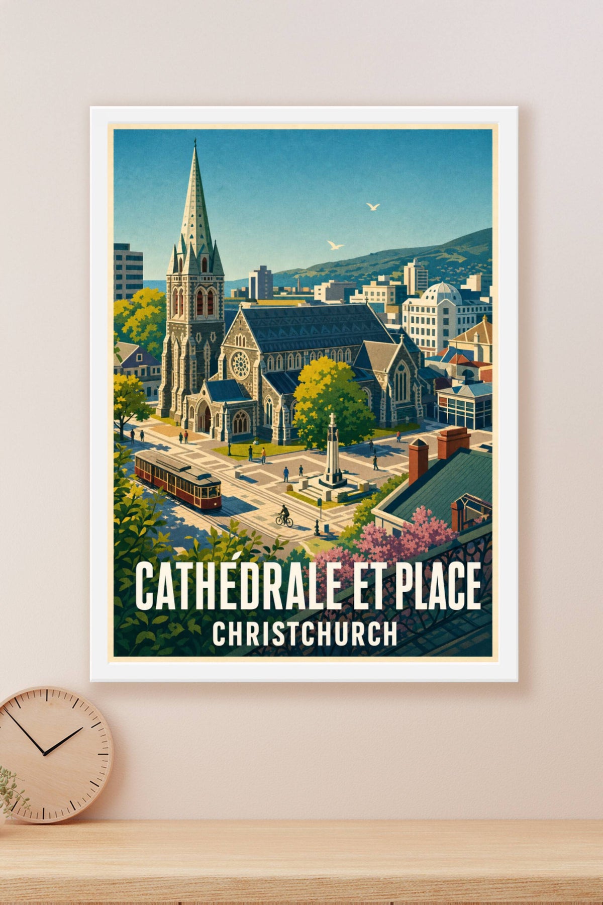 Affiche de Christchurch, cathédrale et tramway