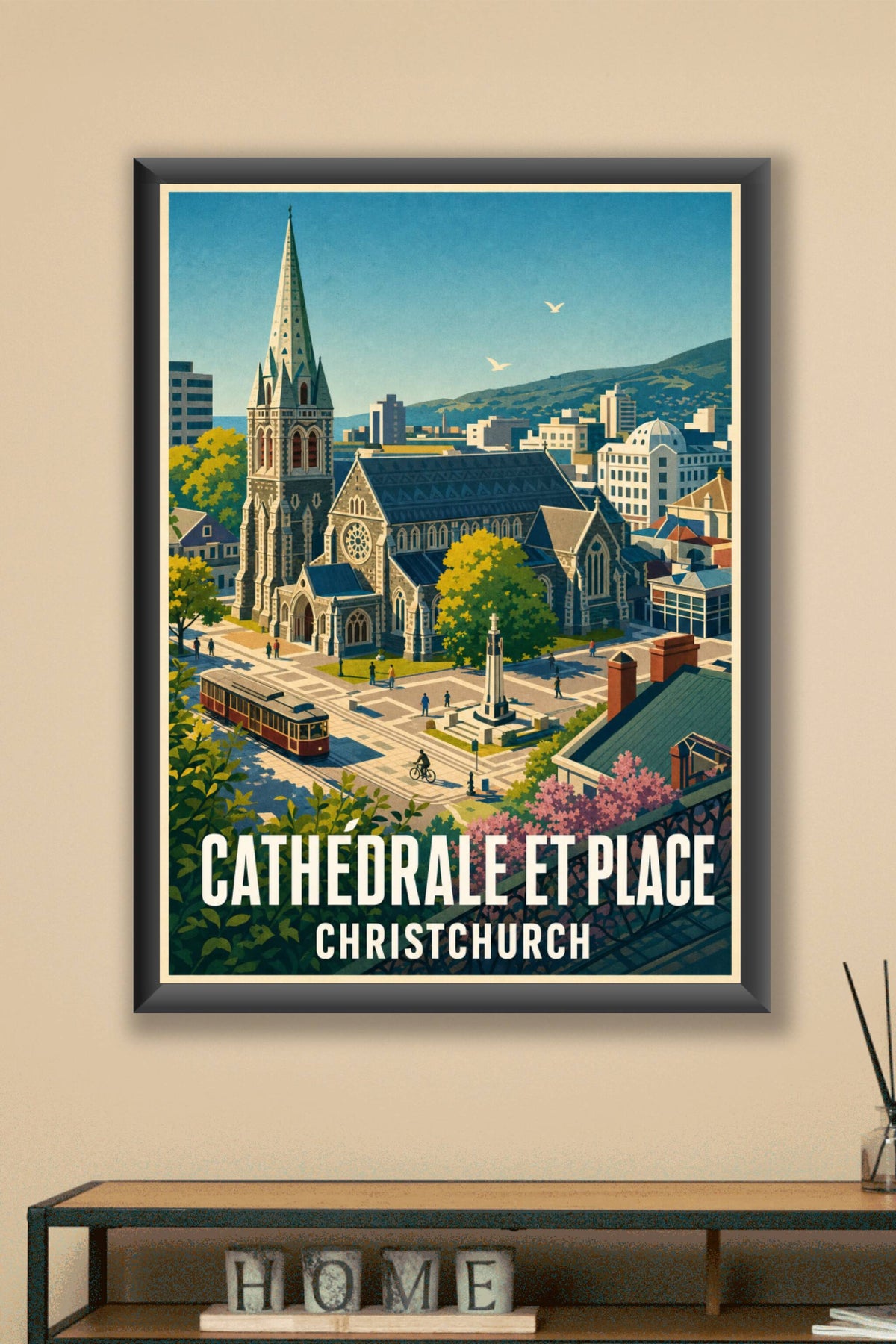 Affiche de Christchurch, cathédrale et tramway