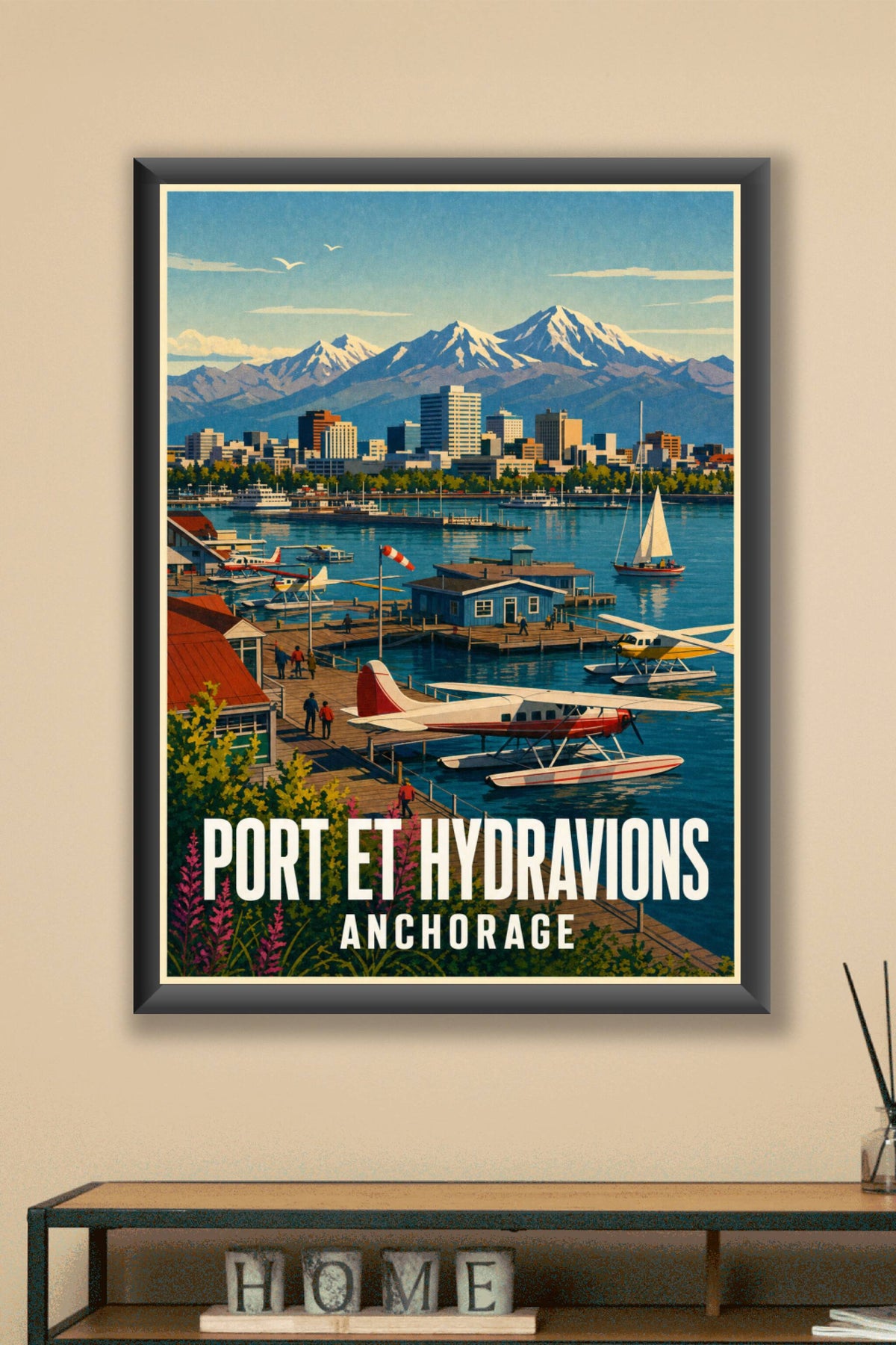 Affiche d'Anchorage, poster port et montagnes