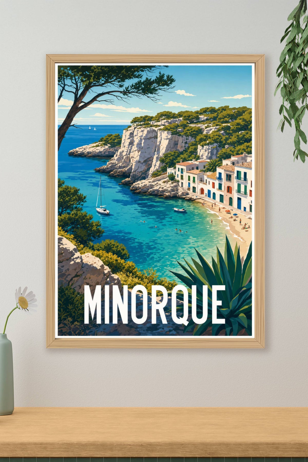 Affiche de Minorque, poster crique et falaises