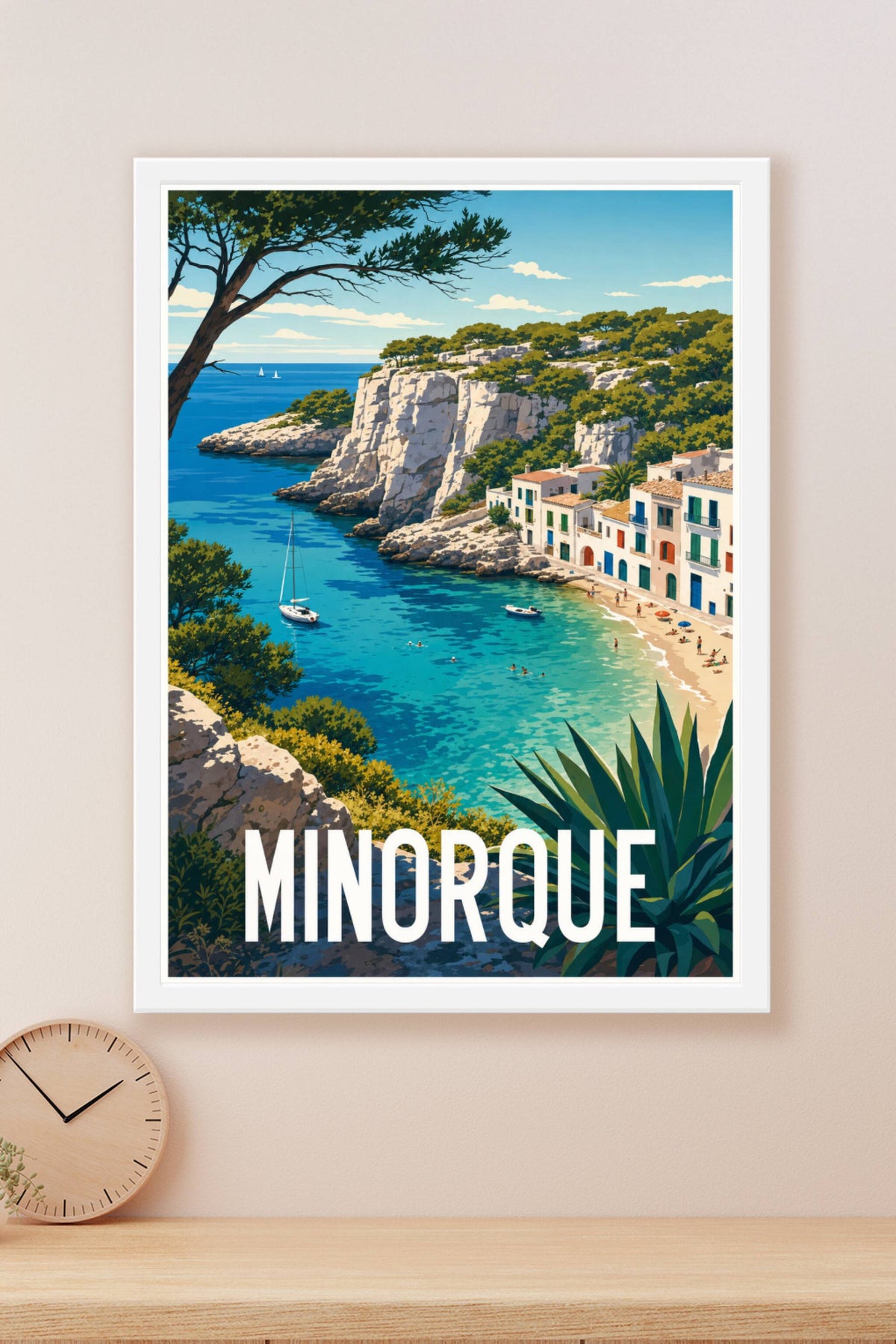 Affiche de Minorque, poster crique et falaises