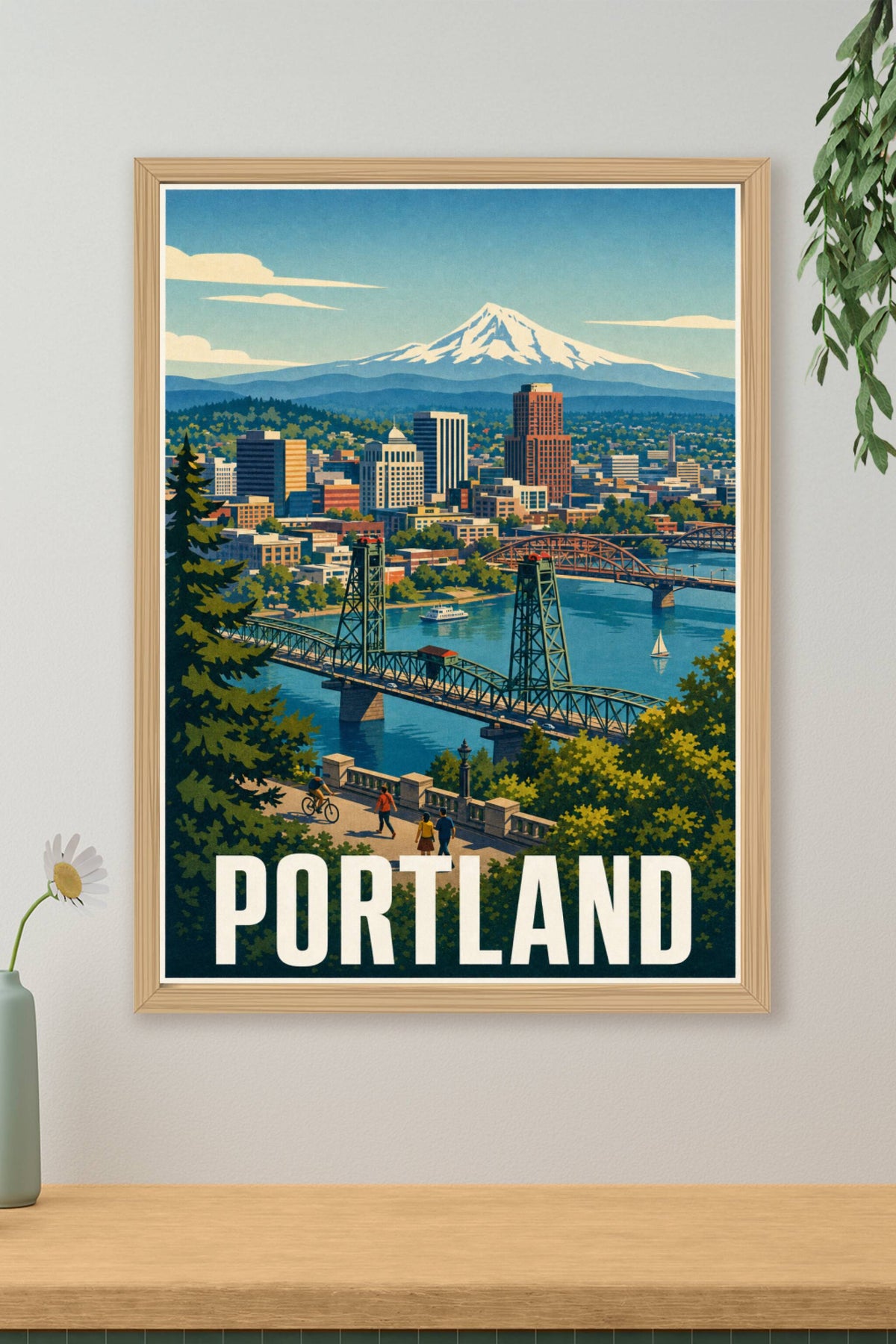 Affiche de Portland, poster ville et montagne