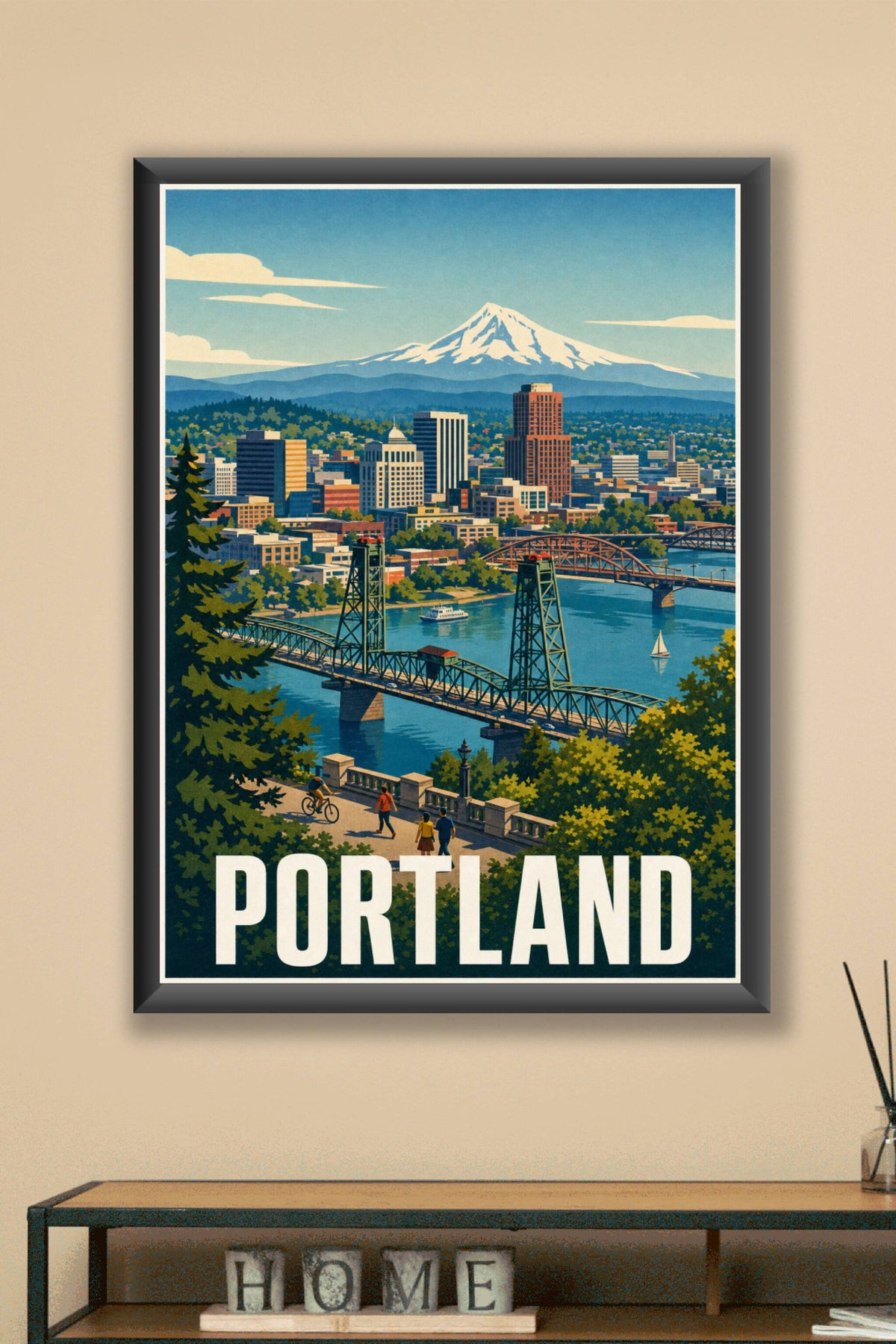 Affiche de Portland, poster ville et montagne