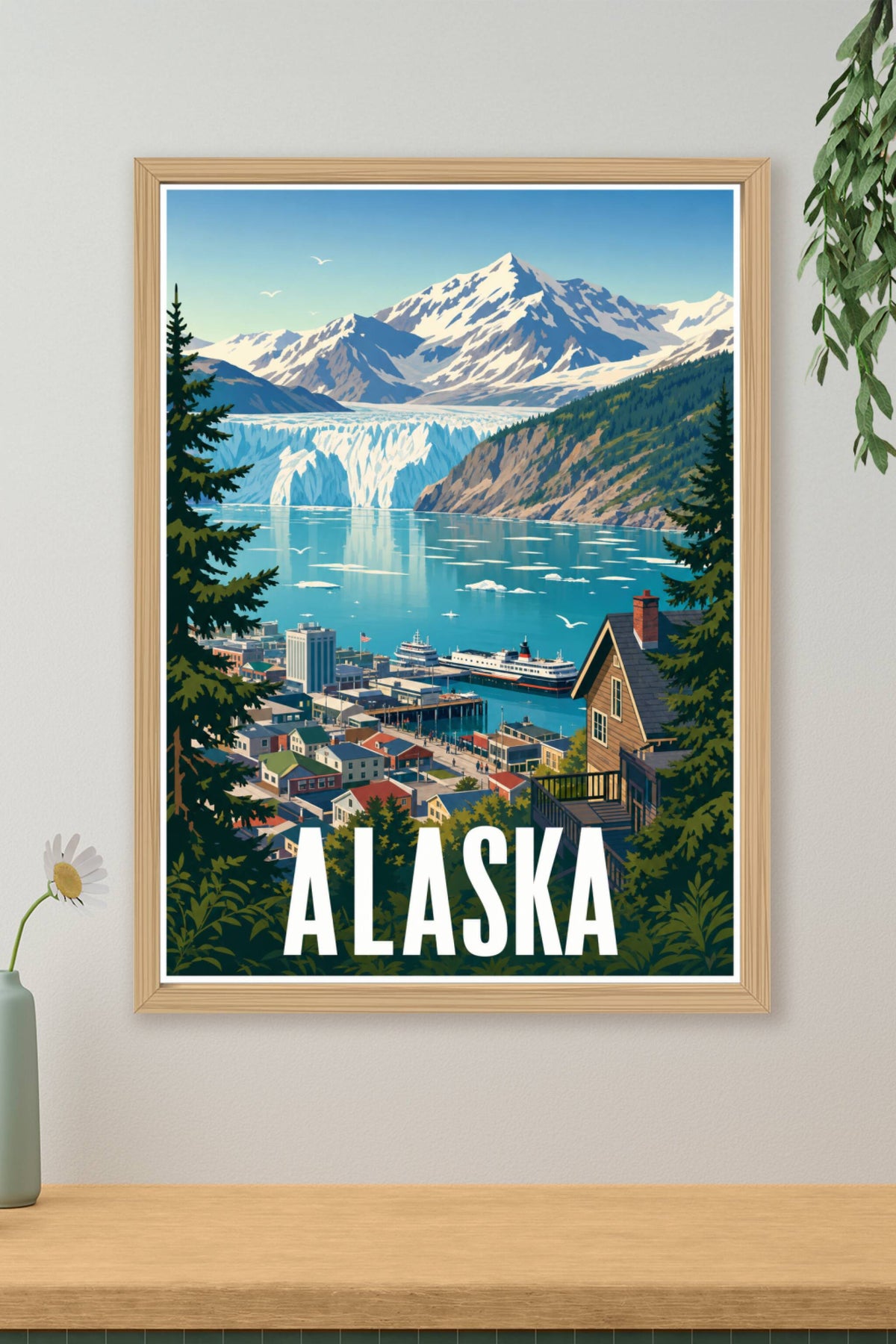 Affiche d'Alaska, poster glacier et port