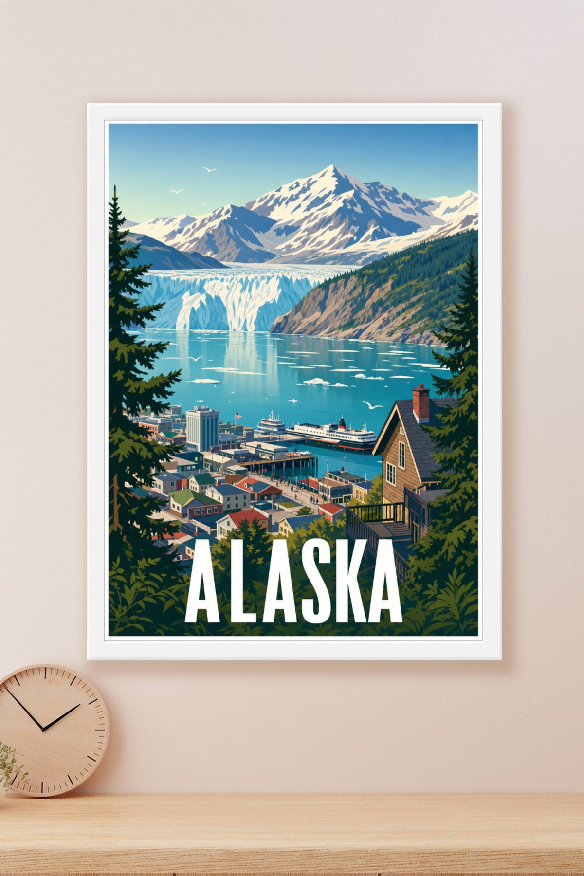 Affiche d'Alaska, poster glacier et port