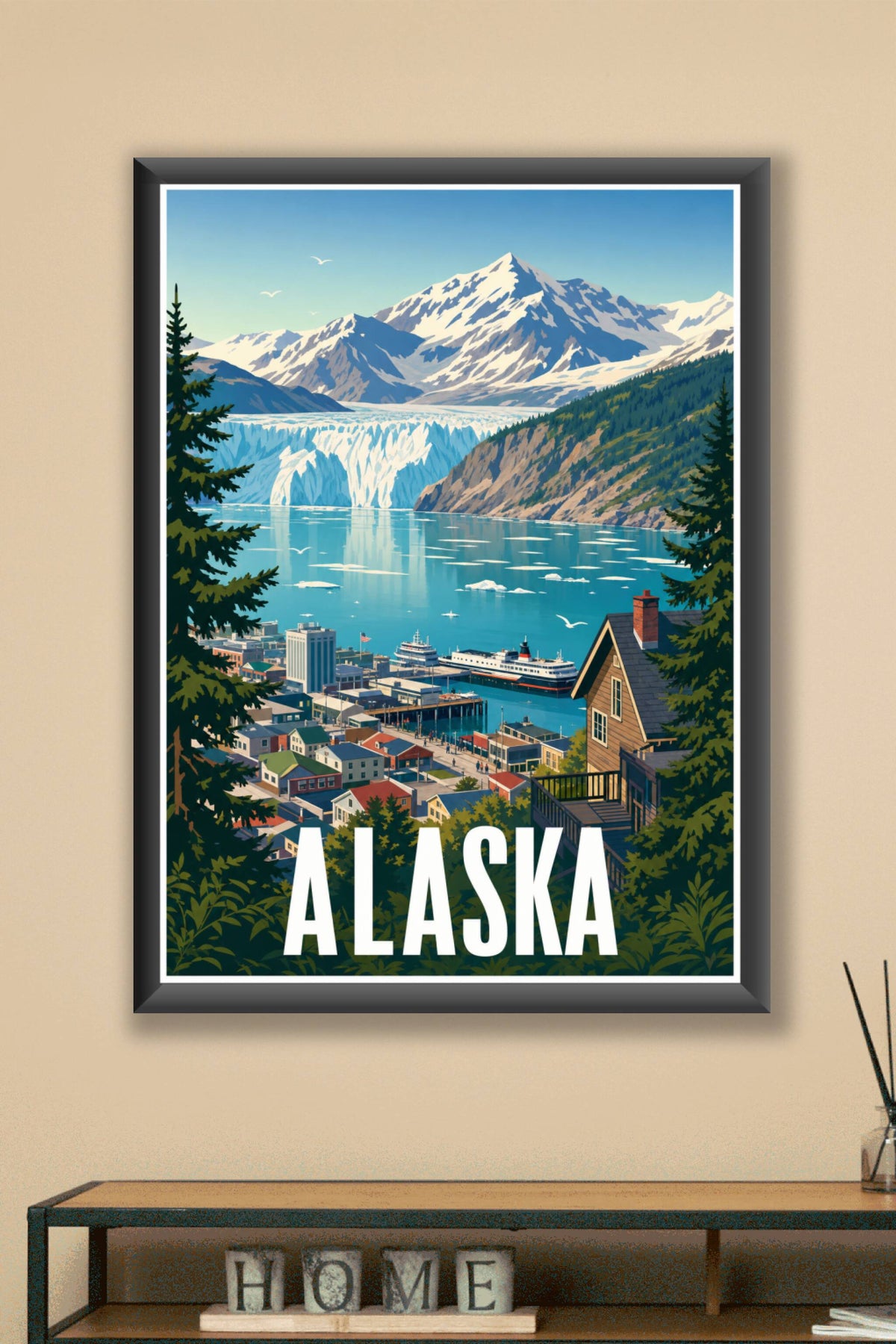 Affiche d'Alaska, poster glacier et port