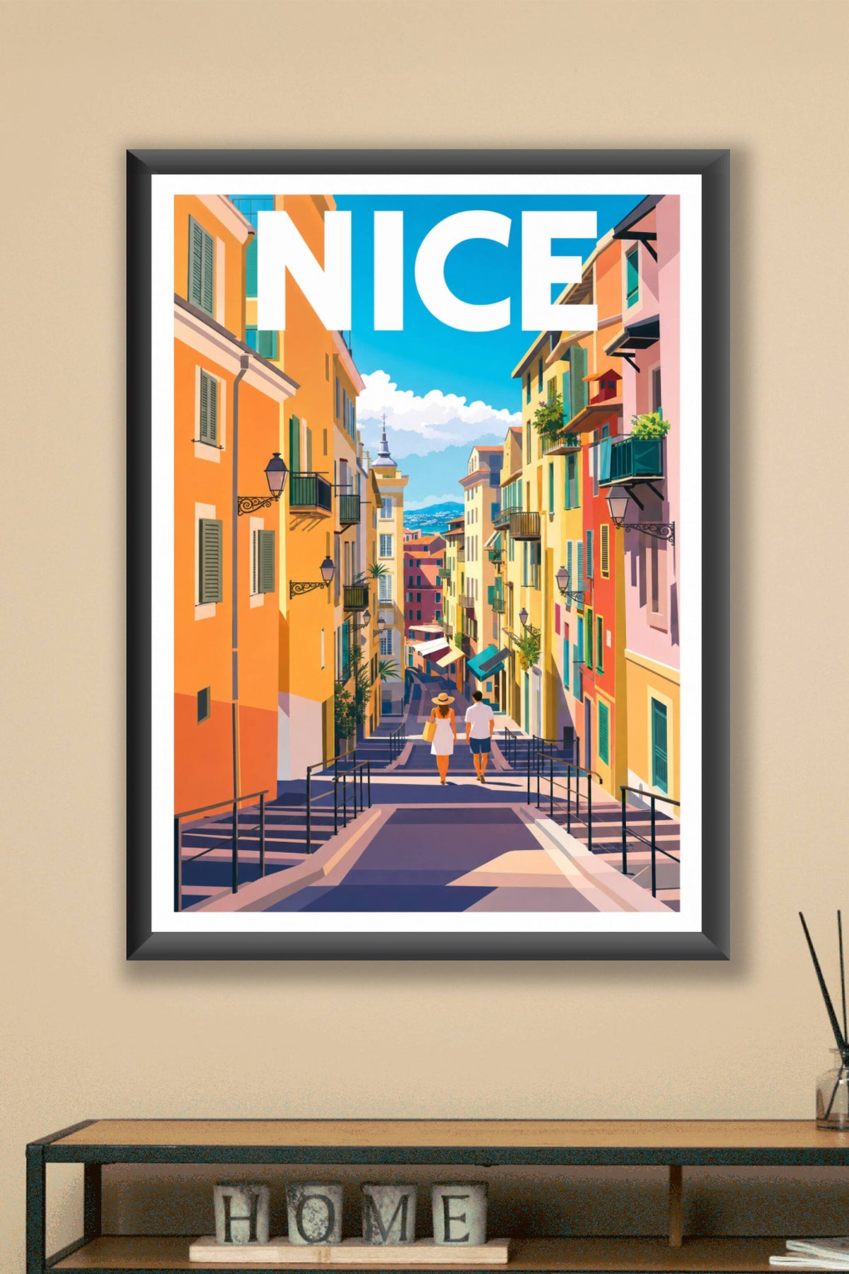 Affiche de Nice, poster ruelles colorées