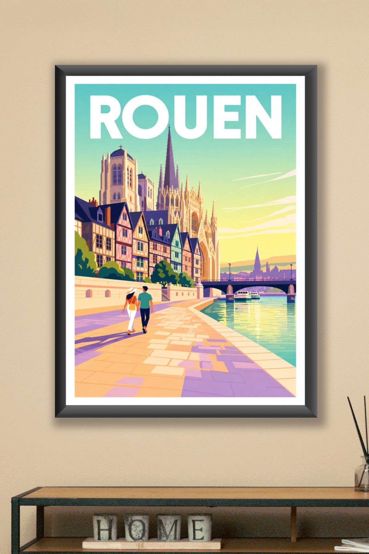 Affiche de Rouen, poster maisons à colombages