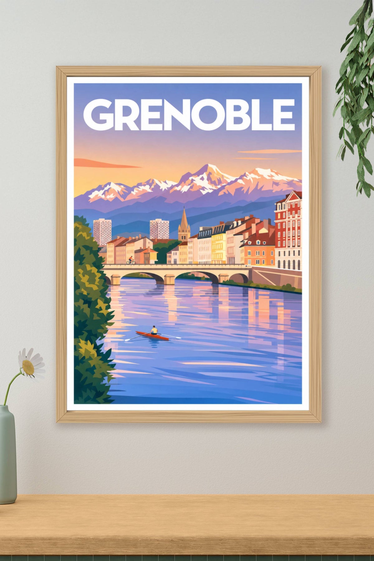 Affiche de Grenoble, poster montagnes enneigées