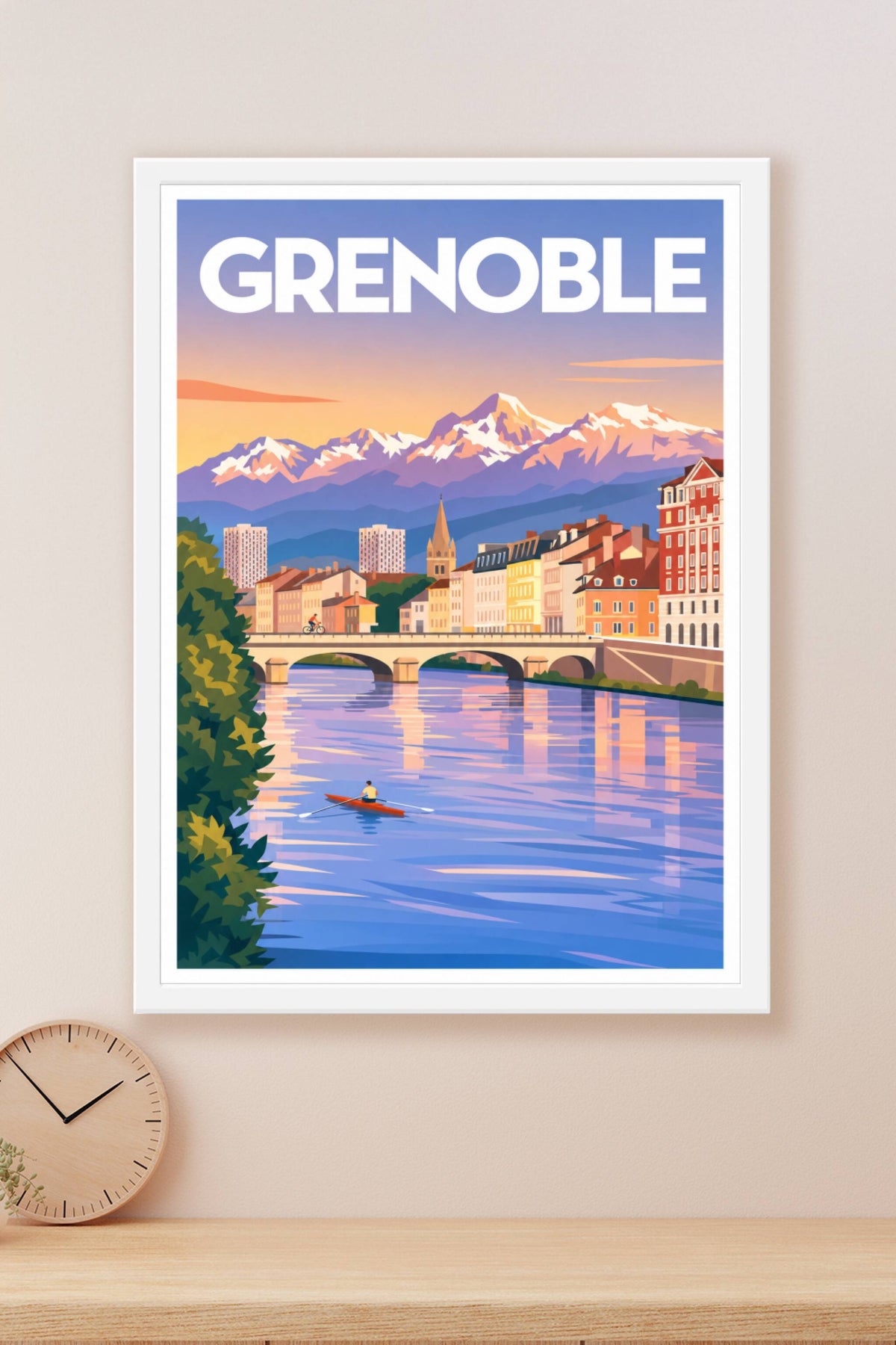Affiche de Grenoble, poster montagnes enneigées