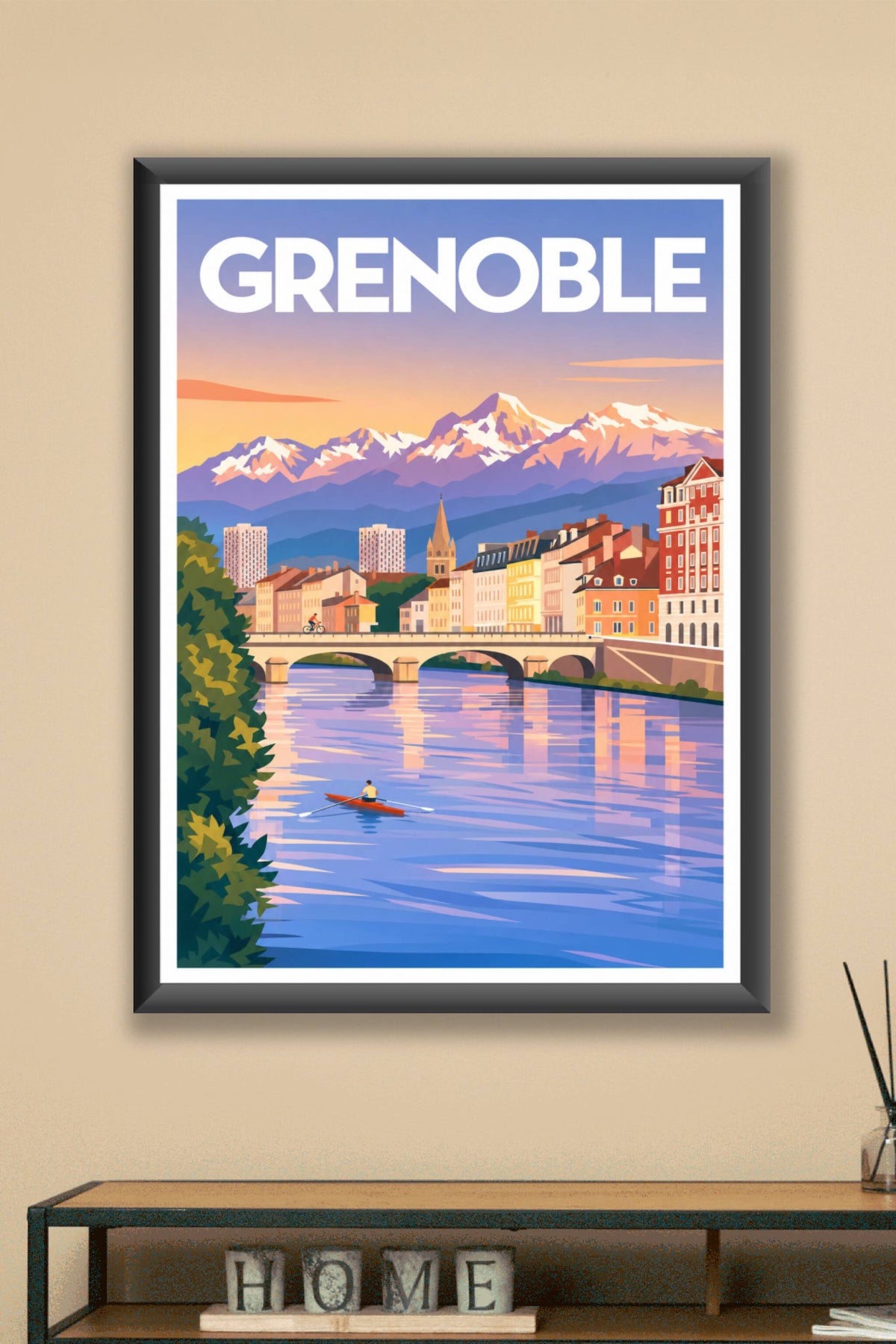 Affiche de Grenoble, poster montagnes enneigées