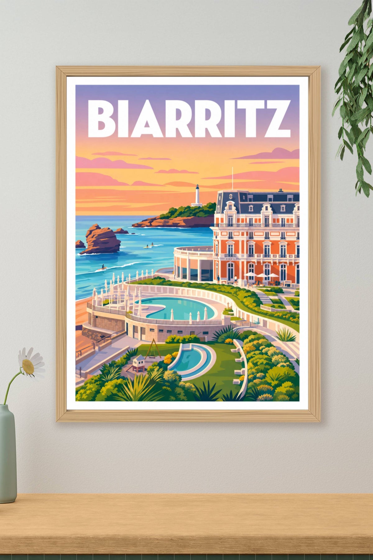 Poster Biarritz, l'Hôtel du Palais et le phare