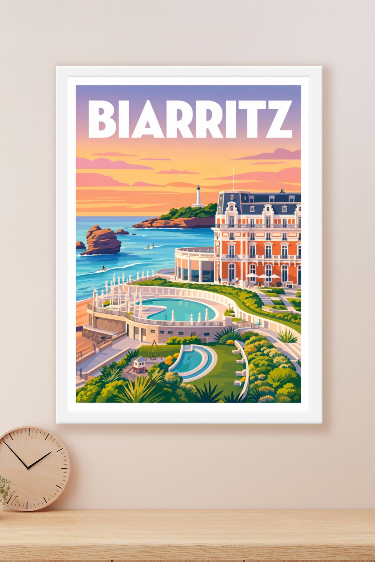 Poster Biarritz, l'Hôtel du Palais et le phare