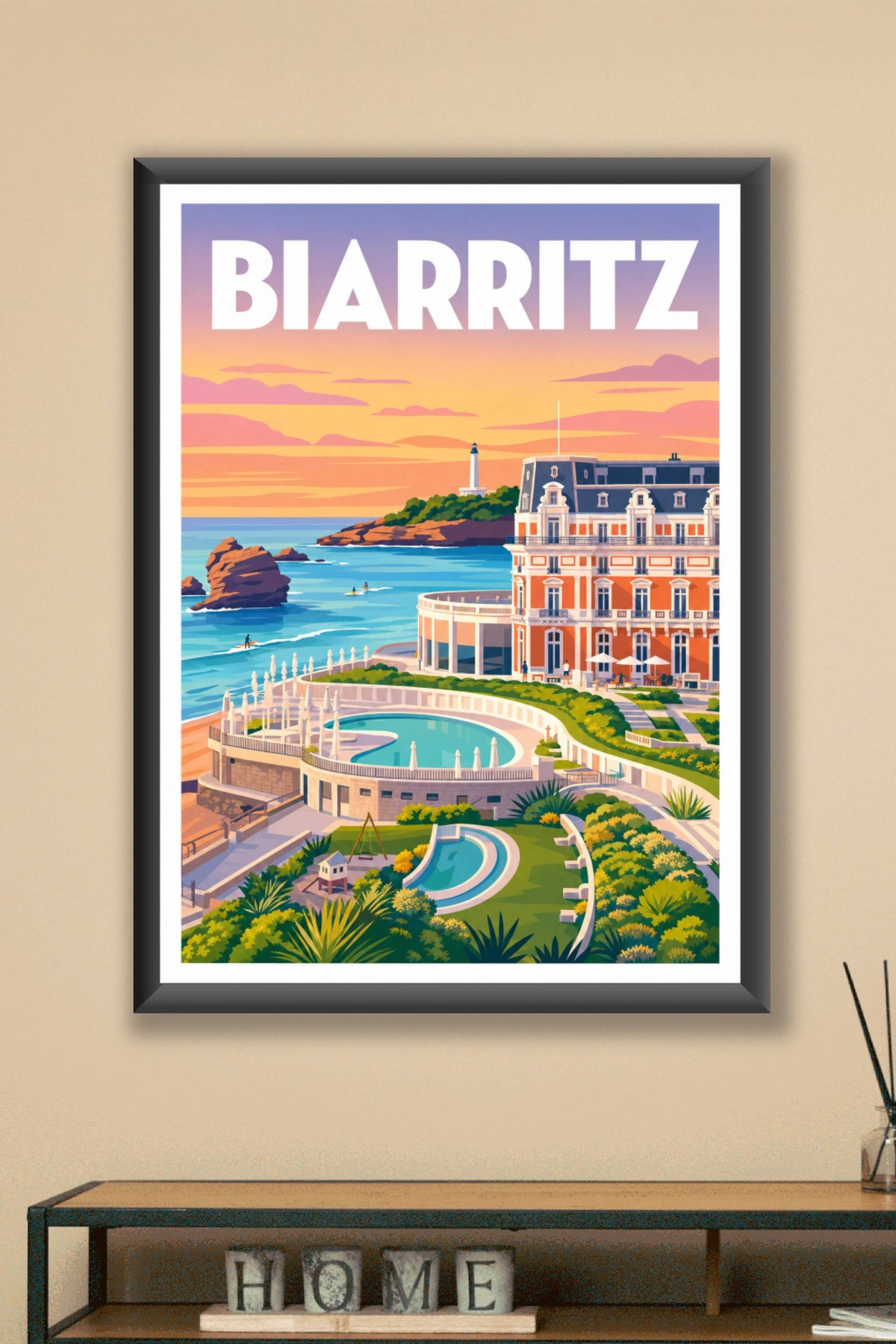 Poster Biarritz, l'Hôtel du Palais et le phare