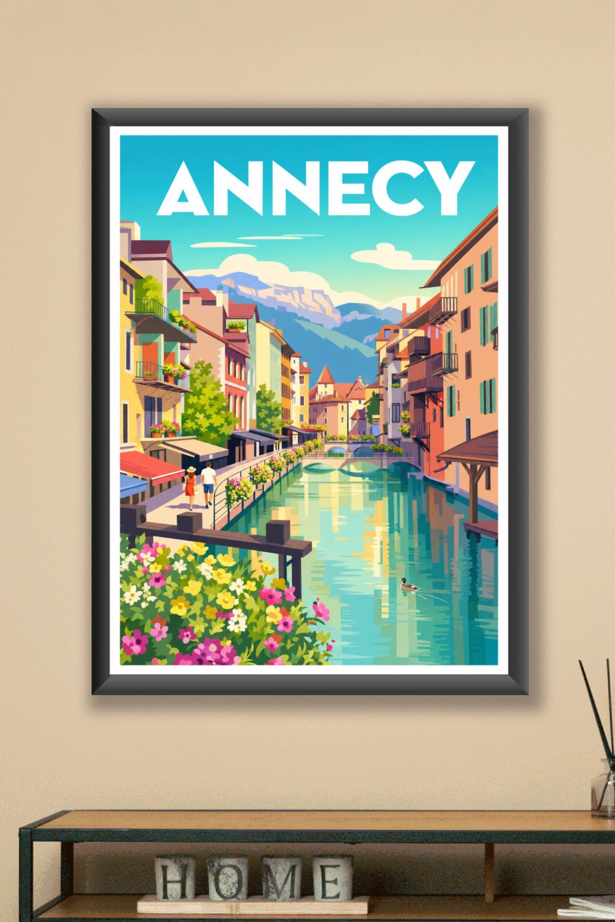 Affiche d'Annecy, poster canaux fleuris