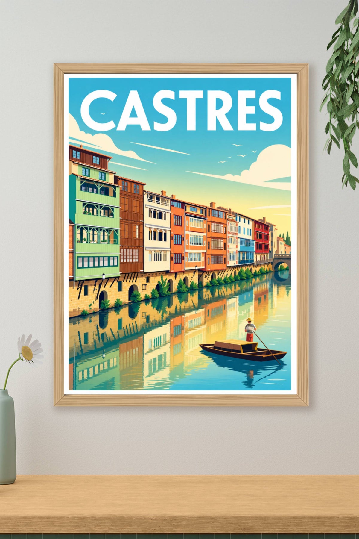 Affiche de Castres, poster maisons colorées