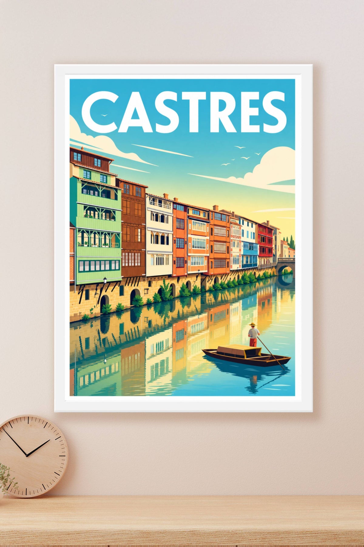 Affiche de Castres, poster maisons colorées