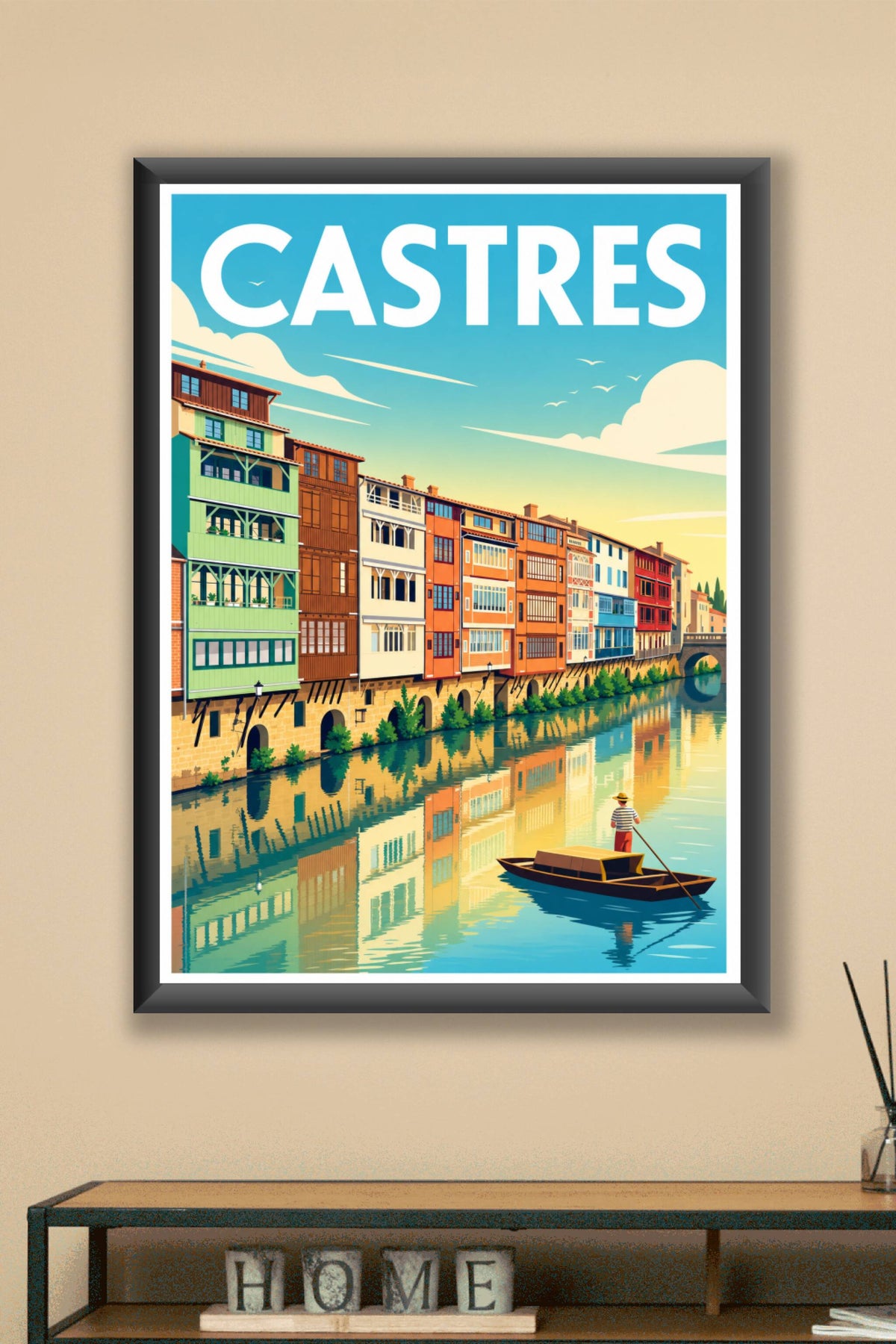 Affiche de Castres, poster maisons colorées
