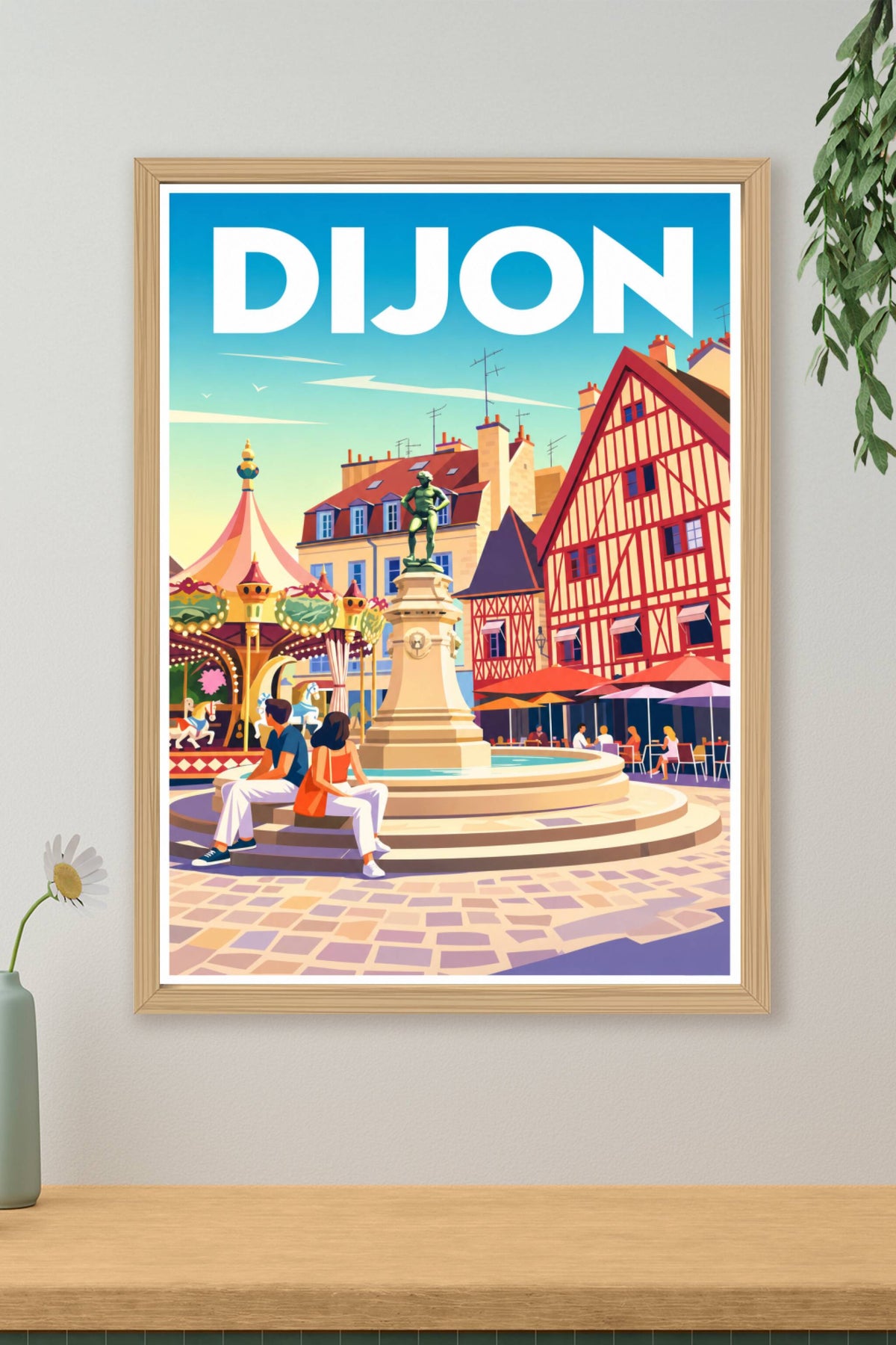 Affiche de Dijon, maisons à pans de bois