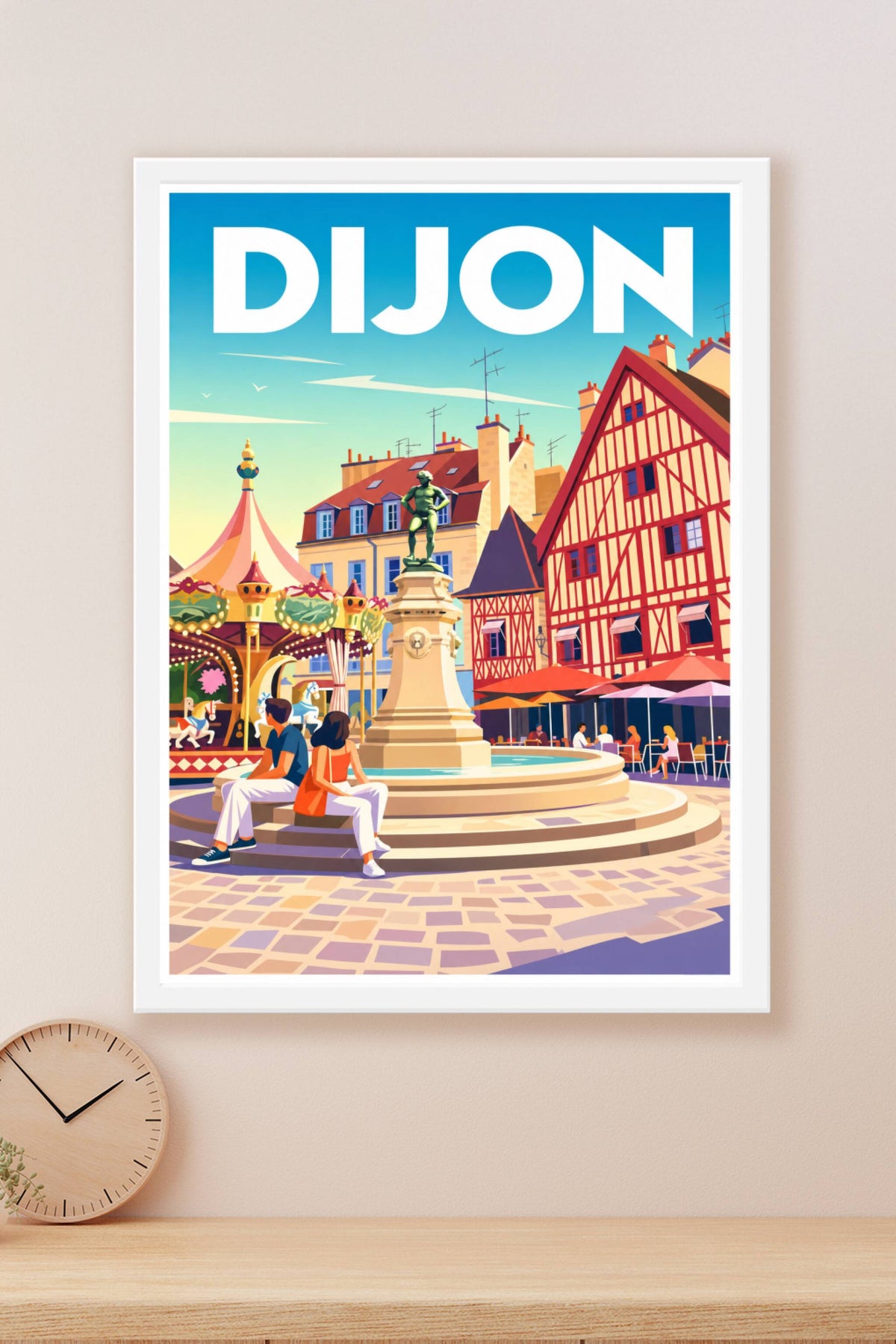 Affiche de Dijon, maisons à pans de bois