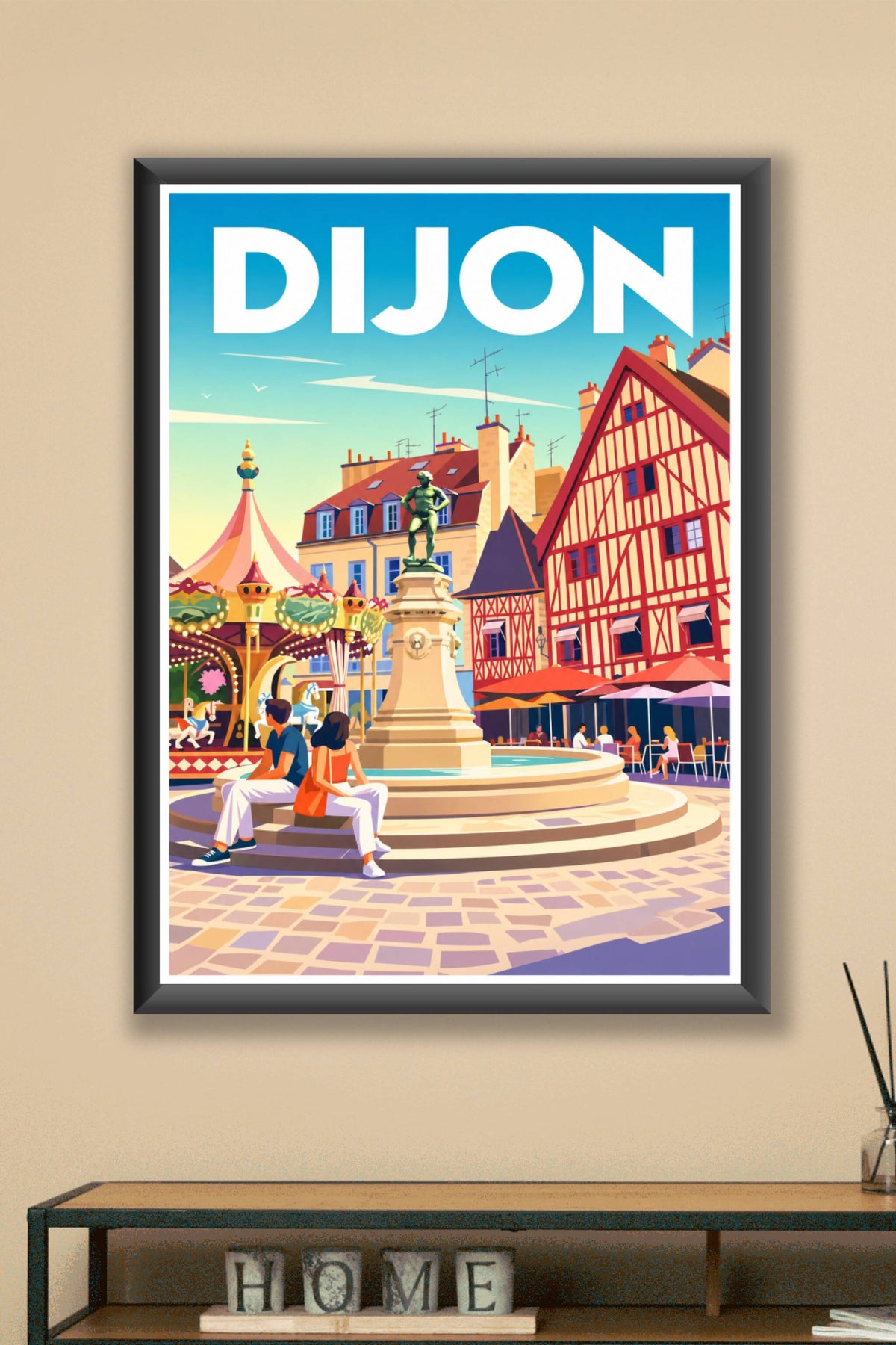 Affiche de Dijon, maisons à pans de bois