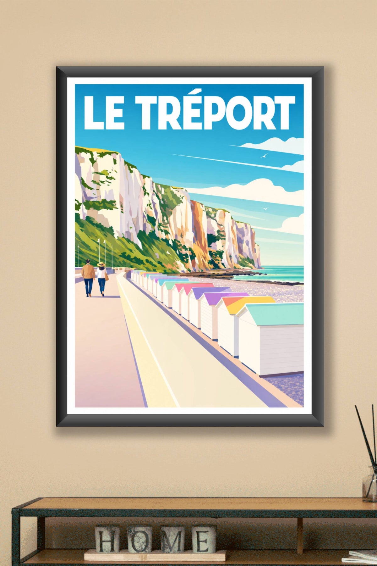 Affiche du Tréport, poster cabines colorées