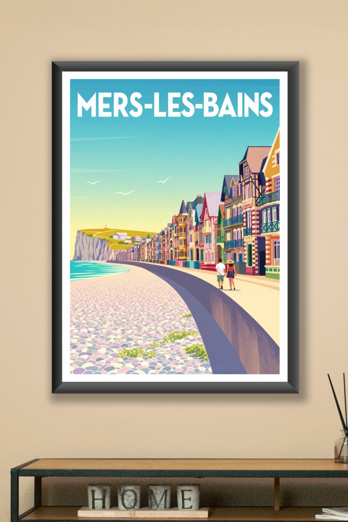 Affiche de Mers-les-Bains, poster villas colorées