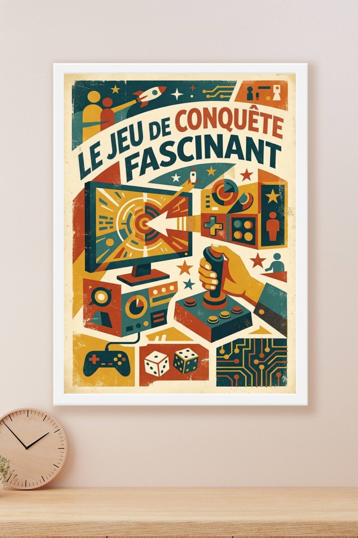 Poster du jeu vidéo vintage, joystick et rétro