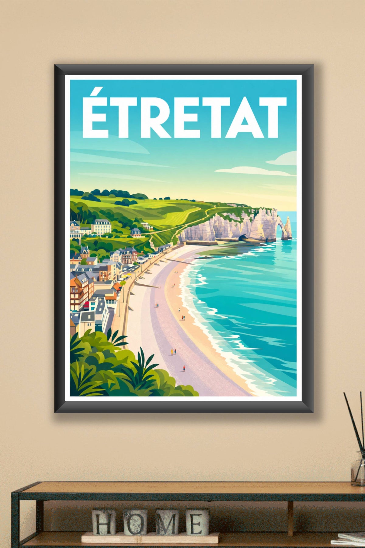 Affiche d'Étretat, poster falaises et plage