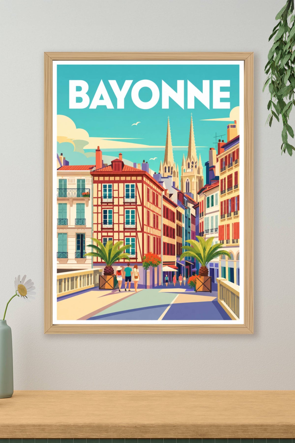 Affiche de Bayonne, poster maisons à colombages