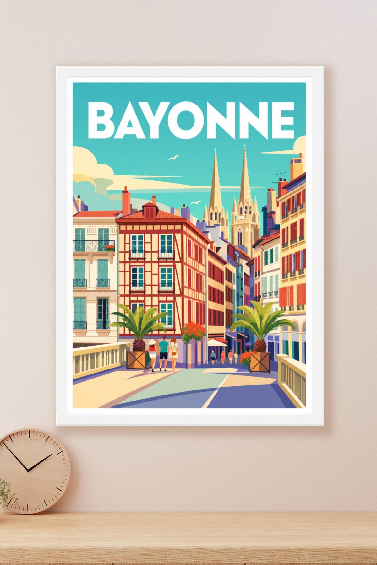 Affiche de Bayonne, poster maisons à colombages