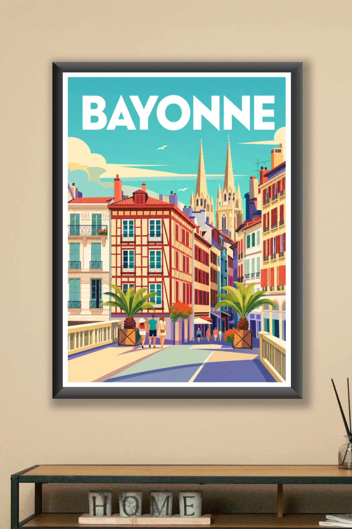 Affiche de Bayonne, poster maisons à colombages