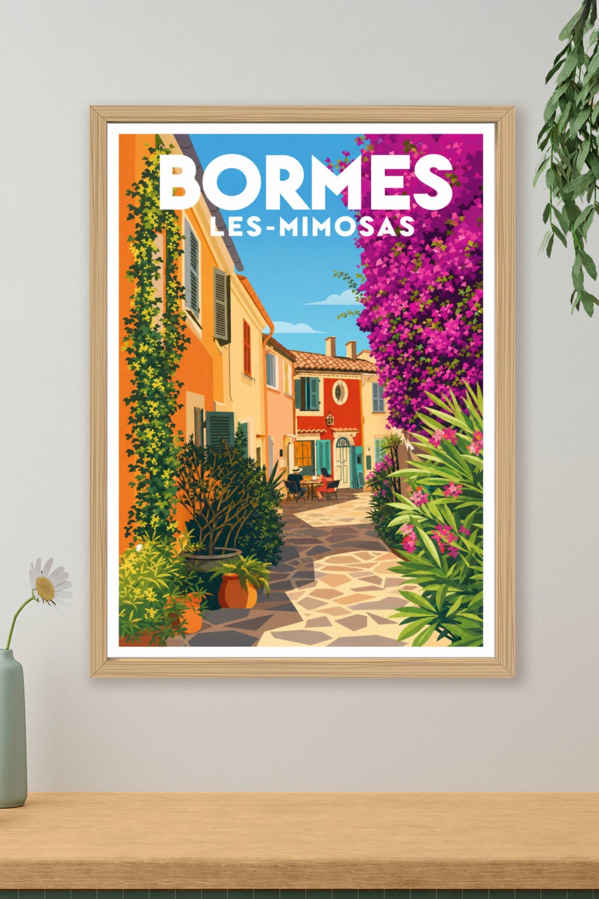 Affiche de Bormes-les-Mimosas, poster village fleuri