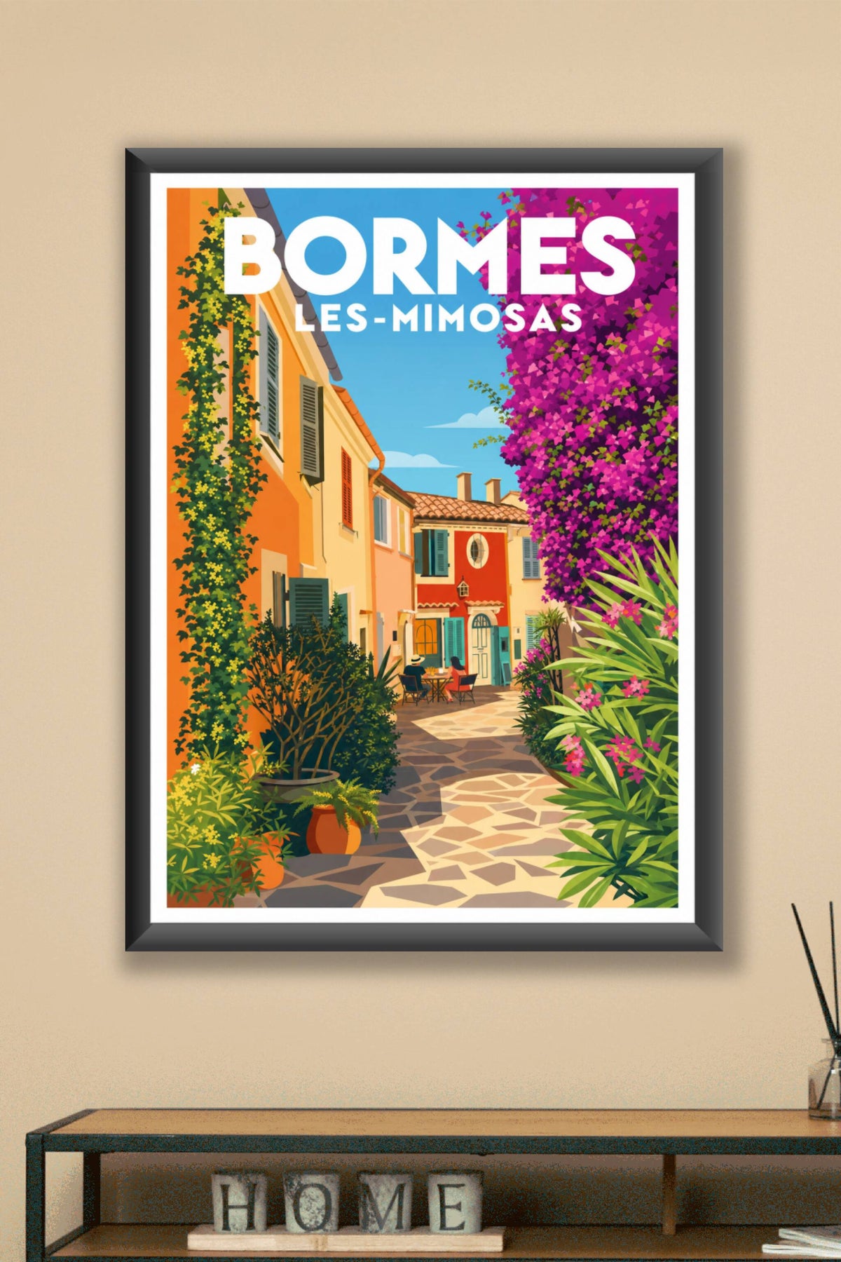 Affiche de Bormes-les-Mimosas, poster village fleuri